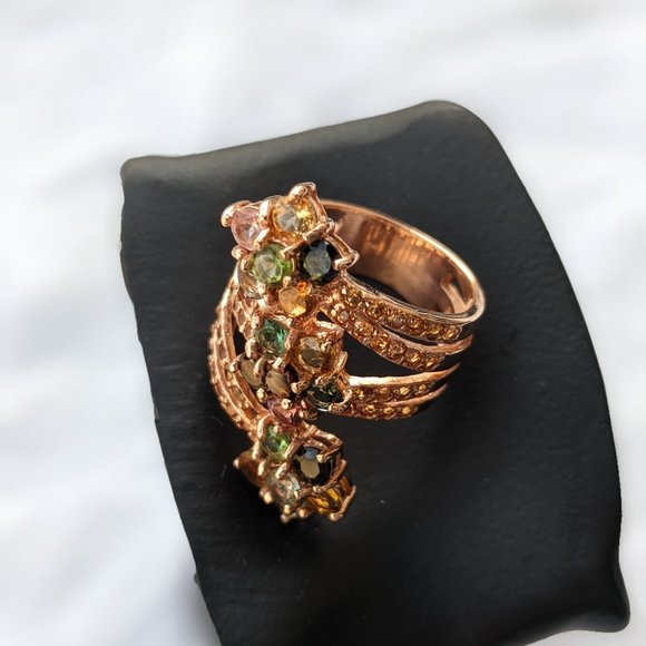 925 STERLING Tourmaline & Yellow Sapphire Floral Wrap Ring SZ 7.75 - Picture 6 of 12